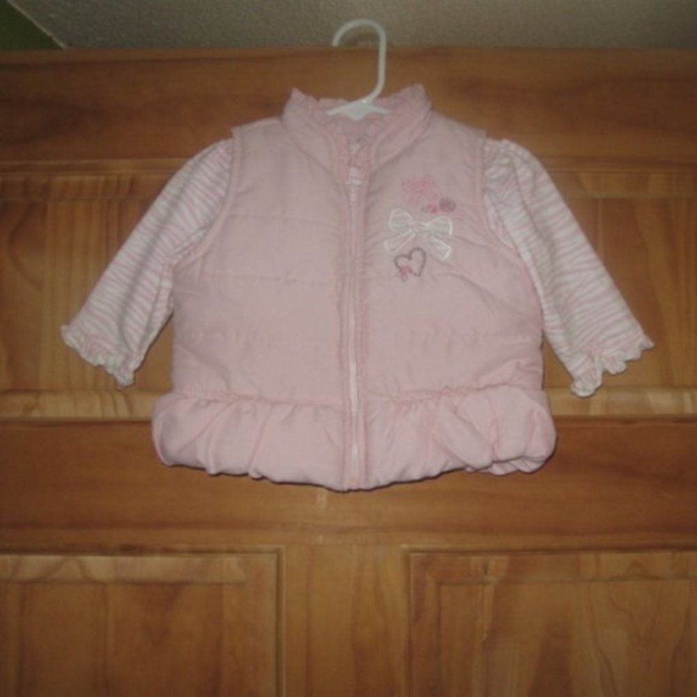 5/$30 Girls Baby Q Pink & White Matching Long Sleeve Shirt and Vest